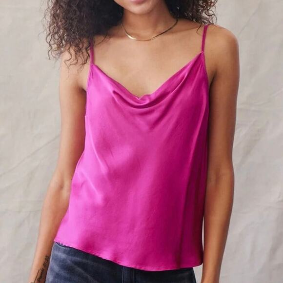 Bella Dahl Cowl Neck Cami Size XS Rich Magenta Pink Satin Going Out Date Night - Picture 2 of 11
